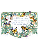 Roots and Wings - PDF: Add an enchanting touch to your living space with this sweet saying cross stitch. Framed in a beautiful grape vine and butterfly border. With the timeless and wise quote: Give your children two things, one is roots the other wings'

