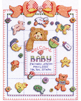 Welcome baby with this birth announcement covered in Buttons and Bows.