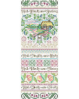 Elevate your interior décor with this sweet and intricate band style sampler accent piece that features the inspirational poem <i>Kind Hearts Are Gardens</i>. This design uses five specialty Kreinik threads, braids or cords. 