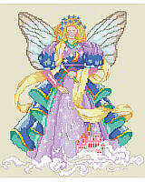 "Dream big!" It's always good advice. This colorful design will remind you to do just that!  This lovely lady stands gazing upon a fairytale castle. She wears a jewel-toned dress accented in blue and green, and has wings that match. With her magic wand in hand she's conjuring up magical dreams.
