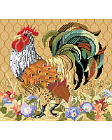This regal Rooster stands tall, showing off its impressive plumage and royal red crown.  Perfect for your country kitchen, this barnyard king crows on a warm orange background surrounded by a bed of morning glories. The perfect mate for our Henrietta Hen. Check out the rest of the Kooler chicken and rooster decor collection.
 