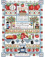 What a delicious and crisp cross stitch project!  Apples of all kinds, alphabets galore and sweet kitchen details all make for a fun stitch by designer Linda Gillum. Any way you slice it, this classic country sampler is colorful and the perfect design to add rustic farmhouse charm to your home!