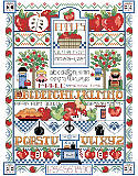 Apple Sampler - PDF: What a delicious and crisp cross stitch project!  Apples of all kinds, alphabets galore and sweet kitchen details all make for a fun stitch by designer Linda Gillum. Any way you slice it, this classic country sampler is colorful and the perfect design to add rustic farmhouse charm to your home!