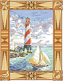 Around the Pointe - PDF: Add a dose of nautical style with this big and beautiful seaside scene featuring a lighthouse and a ship at the harbor. Designer Nancy Rossi captures the  dramatic sky, ocean breezes and windy sails with ease.
Great for a beach house on the cape or perfect for dad's den.  
