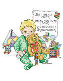 Grandmother - PDF: This lovely vintage style cross stitch features a baby surrounded by toys and a heart warming message "Just when a mother thinks her work is done, she becomes a grandmother." Warmly dressed, this little one is happy to celebrate his grandma! The perfect Grandparents’ Day gift, or give to Grandma as a birthday gift, appreciation gift, or just because.
