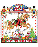 Hop aboard for a fun-filled ride at Christmas -- or any time of the year. This carousel-inspired design is packed full of every Christmas cheer you can think of. Framed with presents, candy canes, nutcrackers, and topped off with Santa. This classic holiday carousel will be an heirloom for generations to come.
