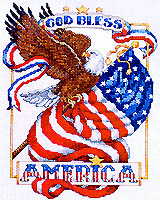 God Bless America! ~ The magnificent bald eagle above the unfurling Stars-and-Stripes is symbolic of this nation's strength, spirit and ideals. This Stamped Cross Stitch design by Linda Gillum is bound to stir patriotic emotions, fill hearts with pride, as well as honor those who serve their country, past and present.