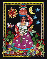 Vibrant South of the Border blooms in a traditional folk art style.