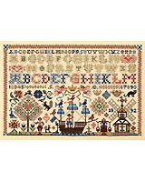 A spot sampler characteristic of 18th century Dutch embroideries that combine small motifs with a collection of alphabets that range in style from plain to ornate.