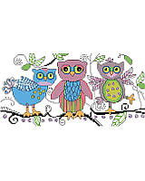 Add a sweet touch of woodland whimsy to your décor. The loose and 'sketchy' style makes this one unique. This oh-so-cute, colorful and playful trio of owls will delight any bedroom, playroom or nursery.  