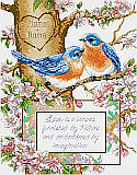 Bluebirds - PDF: Love is for the birds‚ a sweet pair of bluebirds, that is! 
This affectionate couple share a tender moment perched innocently on a flowered branch.
