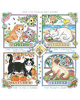 Here's a purr-fect way to celebrate all the seasons!
This enchanting design depicts four scenes of our adored cats at play through all the seasons of the year.  
