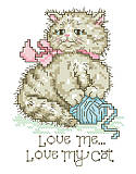 Love Me Love My Cat - PDF: Lend a touch of feline-inspired charm to your interior décor with this super cute cross stitch. A vintage look captures the sentiment of 'Love me, love my cat' to a tee. The adorable cat playing with a ball of yarn is the cat's meow. Makes a great gift for any cat lover!