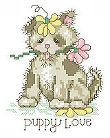 Share your 'puppy love' for cute canine companions with this adorable puppy cross stitch. This sweet pup has been playing in the garden and it's covered in flowers. This quick stitch would be great for commemorating the arrival of a new pup!
