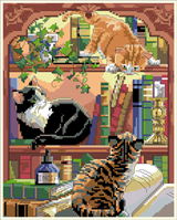 In purr-fect harmony, our trio of cunning and curious kitties find a most 'novel' place to play. An escapade filled with fun and delight design by Nancy Rossi.