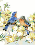 Bluebirds and Dogwood - PDF: A charming bluebird couple resting upon a dogwood branch 