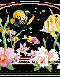 Tropical Fantasy PDF: Dramatically stitched on black fabric, this tropical underwater scene will put you in paradise. With bright tropical angel fish and gorgeous orchids in the foreground, this elegant design is mesmerizing to look at and delightful to stitch.