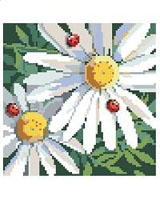 Ladybugs and Daisies make lovely companions in this colorful design by Nancy Rossi. Stitch the design on large count Monk’s cloth for a beautiful accent pillow.