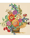 Fall Foral Bouquet - PDF: This Vibrant and festive basket is bursting with fall warmth, dahlias, berries and foliage! It's one of our favorite seasonal Counted Cross Stitch bouquets! Adds an accent of Fall color to seasonal home decor. So classic, you can display it all year. 