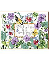 What better way to tell a story of what's important in life than with this cheerful cross stitch. This beautiful floral design with a sentiment that reads, “The best things in life aren’t things,” reminds us all that material objects aren’t worth more than family, friends, love, and even a little sunshine.
