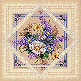 Lovely Lavender and Lace - You'll find this bouquet and butterflies "doily" remarkably quick and easy to stitch in Counted Cross-stitch and decorative stitches. The beige background shows through enhancing its lacy charm.