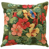 This beautiful, delicate flower will attract butterflies to your sofa or chair. Can be made up as a pillow or a picture. These shield-shaped leaves add variety and character to this bright Needlepoint design by Nancy Rossi.