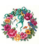 Breath-Taking, Lush, Summer Floral Wreath. This rose-breasted bluebird awakens to greet each new day. A circle of splendiferous flowers will forever bloom to offer haven to a fluttering dragonfly in this design.