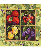 Fresh fruits ready to be picked! This vibrant still life with succulent fruits makes a delicious project for any needlepointer.