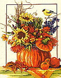 Fall Floral Arrangement - Kit: Vibrant and festive, this Counted Cross Stitch piece will compliment any decor during the fall season. 