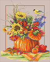 Vibrant and festive, this Counted Cross Stitch piece will complement any decor during the fall season.