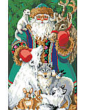 North Pole Santa - PDF: A North Pole Santa dressed in Nordic style robes surrounded by the cold climate animals, including;  reindeer, wolf, fox, and other loving animals. 