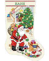 Gift to anyone on the Nice List this darling cross-stitch Santa Claus Stocking to hold all their favorite Christmas treats. 

