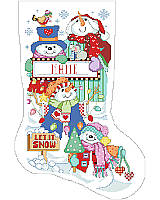 Cutest little snowmen to be found on this stocking designed by Linda Gillum. 