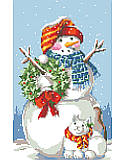 Snowman Pillow - PDF: The weather outside may be frightful, but this fluffy snowman and kitten duo are delightful and want nothing more than to Let It Snow. With knitted scarves, a cheerful holly wreath, smiling faces, and rosy cheeks, this pair is a welcome addition in any winter wonderland. This simple and sweet holiday classic is one of our favorites. 
 
