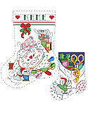 Cross Stitch Brigade Stocking - PDF: Perfect for the needlework fan, these two quick little stockings include all the tools of the trade, such as spools of thread, embroidery hoop, floss, pins, scissors and tape measure. As soon as the Thanksgiving turkey is in the fridge, these very busy little mice get cross stitching a Merry Christmas greeting! Great seasonal gifts for the stitcher in your life. 