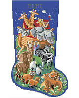 You will enjoy stitching this festive and colorful depiction of Noah's Ark. From the starry sky to the fine details on animals who are arriving two by two, this beautiful stocking will look wonderful on any mantle.
