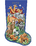Noah's Ark Stocking - PDF: You will enjoy stitching this festive and colorful depiction of Noah's Ark. From the starry sky to the fine details on animals who are arriving two by two, this beautiful stocking will look wonderful on any mantle.
