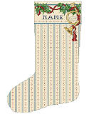 Horn & Holly Cuff Heirloom Stocking - PDF: Heirloom Stocking collection and this one was made especially to match up with our Music Room Heirloom Stocking. The intricate and lacy style of this timeless piece by Sandy Orton is filled with subtle wallpaper style rows, topped with a horn and chain of winter greenery and ribbons.