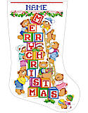 A Beary Merry Christmas Stocking - PDF: This whimsical and colorful cross stitch features bear tots building a Christmas sign with their blocks! What a cute stocking that would be perfect for anyone in the family especially that new grandbaby! These little bears are adorable and will delight you from the first stitch to the last.

