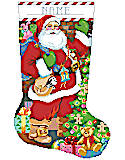 Christmas Eve Stocking - PDF: What a bold and graphic stocking that encapsulates Christmas Eve. The children tucked in bed, dreaming of Christmas day while Santa comes down the chimney and brings the goodies. You'll love the details in this cross stitch design that features Santa putting all the gifts under the cookie laden tree! Perfect for any member of the family.
