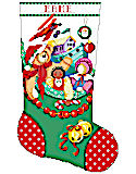 Chock Full of Toys Stockings - PDF: Lots of merry toys tucked inside the stocking, including a teddy bear, dolls, and an airplane. This cheerfully decorated stocking makes a sweet gift for friends, family, kids, or or anyone who appreciates nostalgic Christmas decorations. Kooler Design Studio stockings make great gifts and are true heirlooms!
