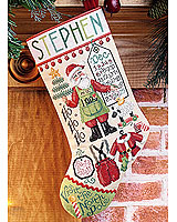 This Santa stocking will hold all the little special goodies for your little special young one. Counted Cross Stitch design by Sandy Orton.
