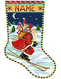 Skiing Santa Stocking - PDF: Santa is delivering toys to good boys and girls via a pair of skis and getting his exercise too! 