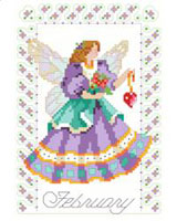 Everyone needs a Fairy in their life. This one is just right for February birthdays because she’s wearing the color of the birthstone, purple Amethyst, holding a heart and has flowers in her hand. A lovely design for anyone born in February. One in a series of twelve faeries.