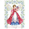 Birthday Faeries July - PDF: July’s Fairy is patriotic while holding her Red, White, and Blue flag. She is surrounded by Larkspur flowers which enhance the colorful dress she wears. One in a series of twelve faeries.