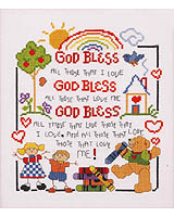 Kit contains: 14 count Aida fabric, cotton floss, needle, chart and instructions.