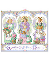 Three angels are the centerpiece of this beautiful design by Sandy Orton.