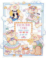 A stamped birth record which is a companion piece to Heavenly Bunnies crib cover or Angel Bunnies Open Stock crib cover.