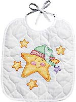 Sleepy Time Star! When morning dawns, fit a bib to your bustling little star for breakfast. This Neat and Nifty Stamped Cross-Stitch bib will make an adorable gift for a new baby.