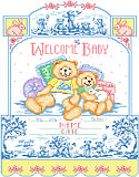 Bears On Toile Birth Record - PDF: Bear on Toile is a delightful interpretation of traditional monochromatic toile style. The delightful blue on blue bears frolic and play amid trees. The central design is in full color and will fit in the décor of many a child’s room. 